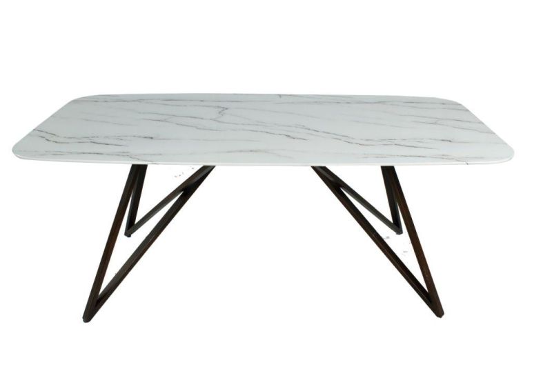 Wholesale Home Restaurant Furniture Imitation Marble Top Dining Table with Metal Frame