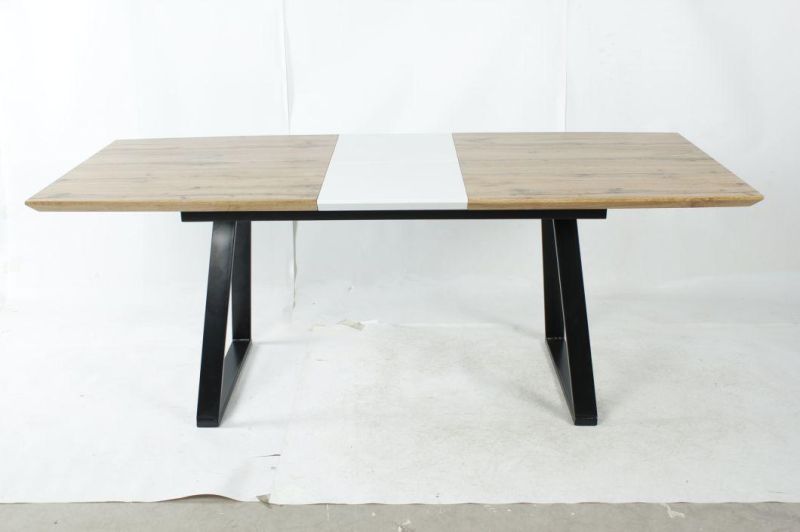 Modern Home Restaurant Living Room Furniture Extendable MDF Wooden Dining Table Top Dining Table with Coated Steel Tube Leg