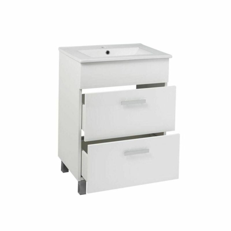 Ceramic Furniture with White Vanity Unit with Drawers 60 Cm