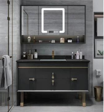 China Factory Modern Rock Plate Bathroom Cabinet with LED Smart Mirror Big Storage Space Bathroom Vanity