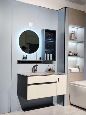 Single Bathroom Vanity Cabinet with LED Round Silver Mirror