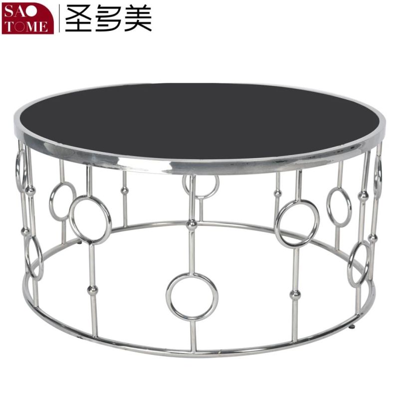 Simple Style Metal Glass Top End Table for Living Room