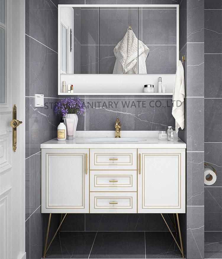 Hotel Modern White Bathroom Vanity with LED Mirror Bathroom Cabinet
