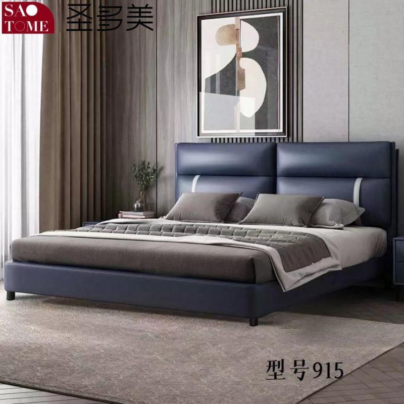 Bedroom Bed Set Furniture Sky Blue Leather Double Queen Size Bed