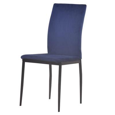 Modern Style Restaurant Furniture Metal Frame Legs Navy Blue Fabric Dining Chair