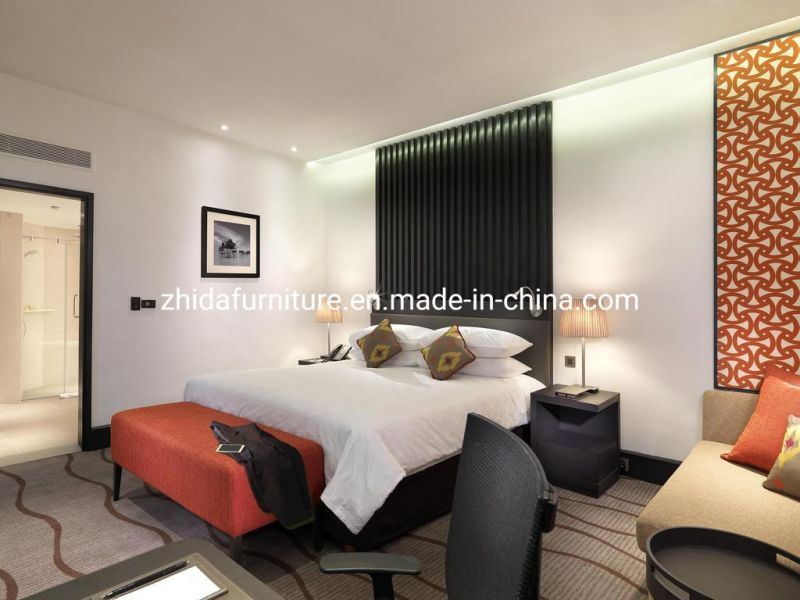 Modern Apartment Hilton Holiday Inn Hotel Furniture Design Bedroom Set King Size Bed with Wooden Headboard Wall