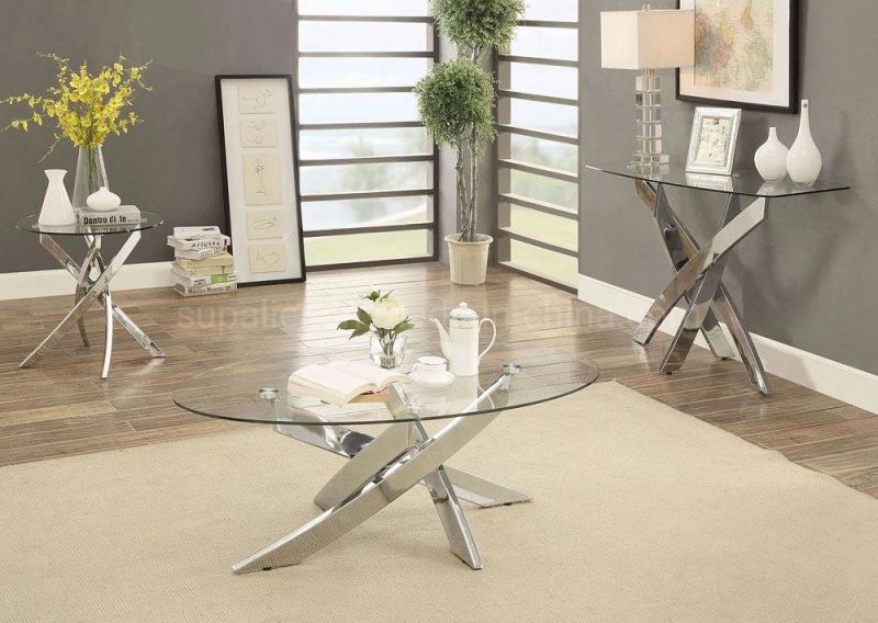 Modern Glass Furniture Metal Frame Round Sofa Coffee Table