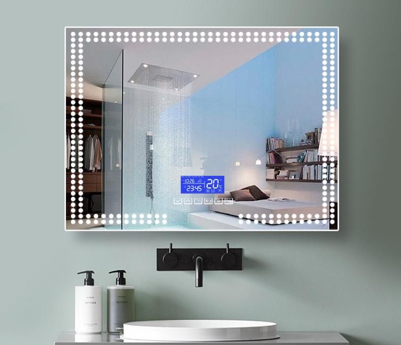 Bluetooth LED Silver Glass Wall Mirror for Home Decor and Bathroom