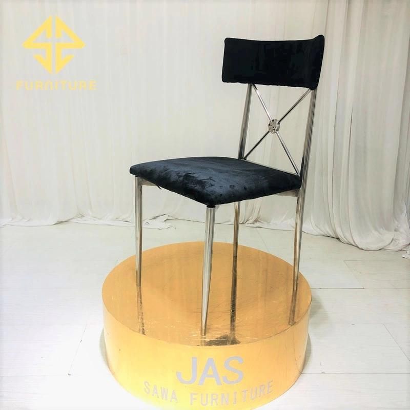 Shining Gold X Back Velvet Cushipn Stainless Steel Dining Chair Hotel Furniture Wedding Chair