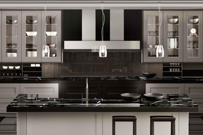 Customized Wholesale Matt Luxury Design Modern Black Lacquer Melamine Kitchen Furniture