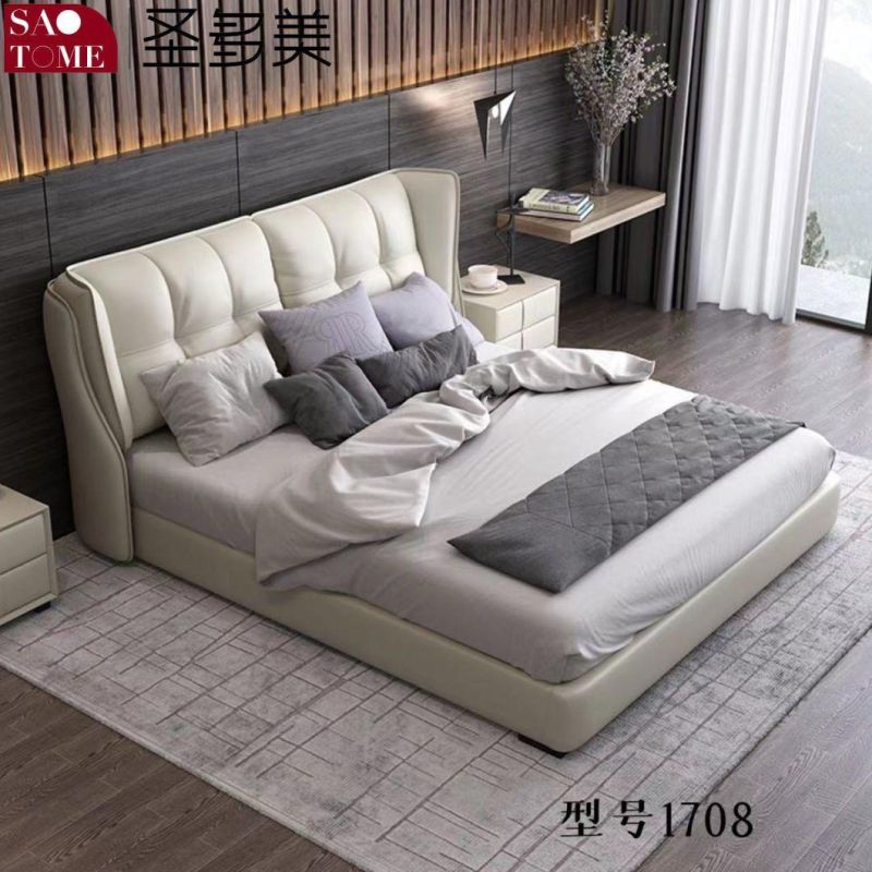 Modern Hotel Bedroom Furniture Beige Tech Fabric Double Bed 1.5m 1.8m