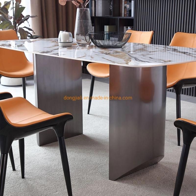 European Design Modern Stainless Steel Base Contemporary Simple Marble Dining Table Set