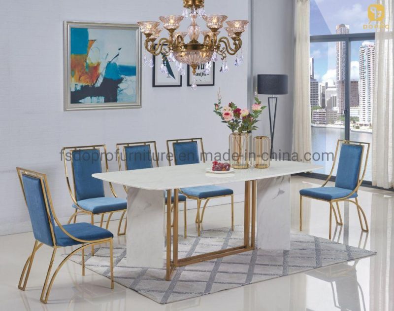 Modern Luxury New Design White Marble Top Stainless Steel Leg Metal Dining Table-D1806