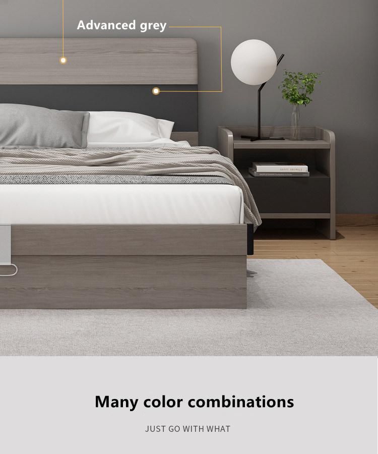 2021 Latest Style Modern Design Grey Color Bedroom Home Furniture Wooden Storage Single Double Size Beds