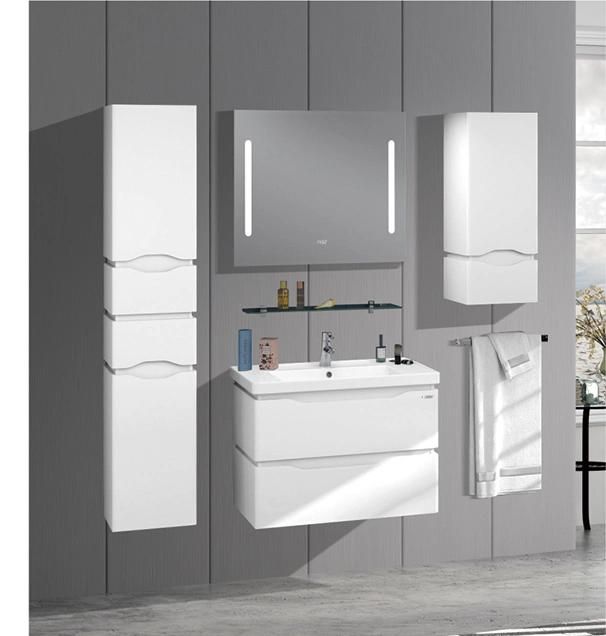 Factory Directly Sell Modern Furniture Mirror White Vanity PVC Bahroom Cabinet with Washing Basin