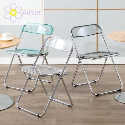 Hot Sale Leisure Restaurant Furniture Vintage Transparent Acrylic Folding Dining Metal Chair