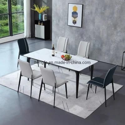 Modern Contemporary Hotel Black Metal Legs Granite Marble Dining Table