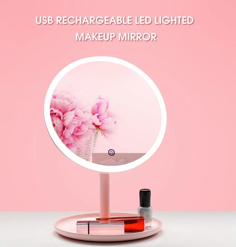 High-End LED Round Desk Makeup Cosmetic Beauty Mirror with Detachable Base Organizer