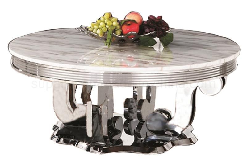 French Modern Stainless Steel Base Coffee Table Round