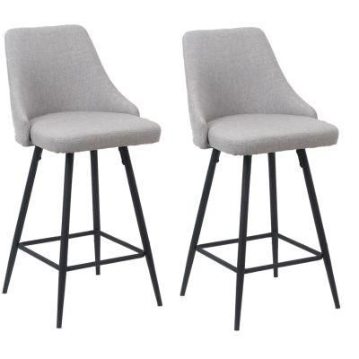 High Quality Metal Tube Legs Light Gray High Stool Home Bar Counter Height Linen Fabric Bar Chair with Footrest