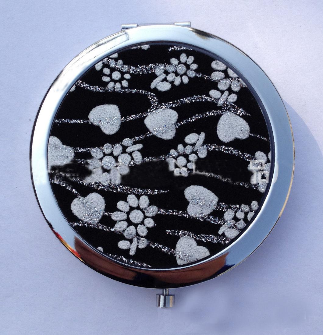 Aluminium Pocket Makeup Mirror with Glitter Decoration Silver Plated