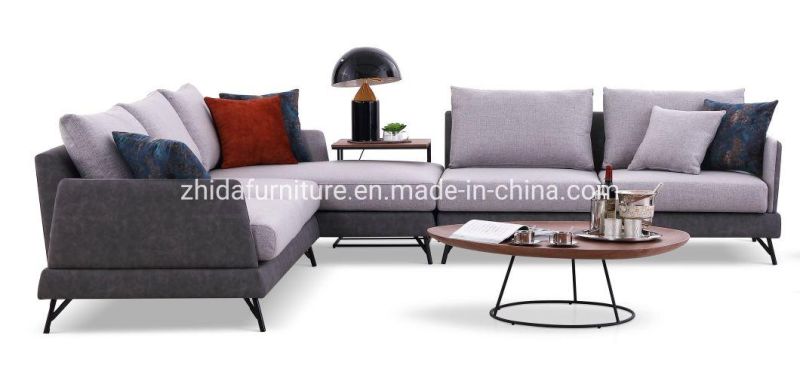 Leather Frame Fabric Cover Sofa Living Room L Shape Sofa