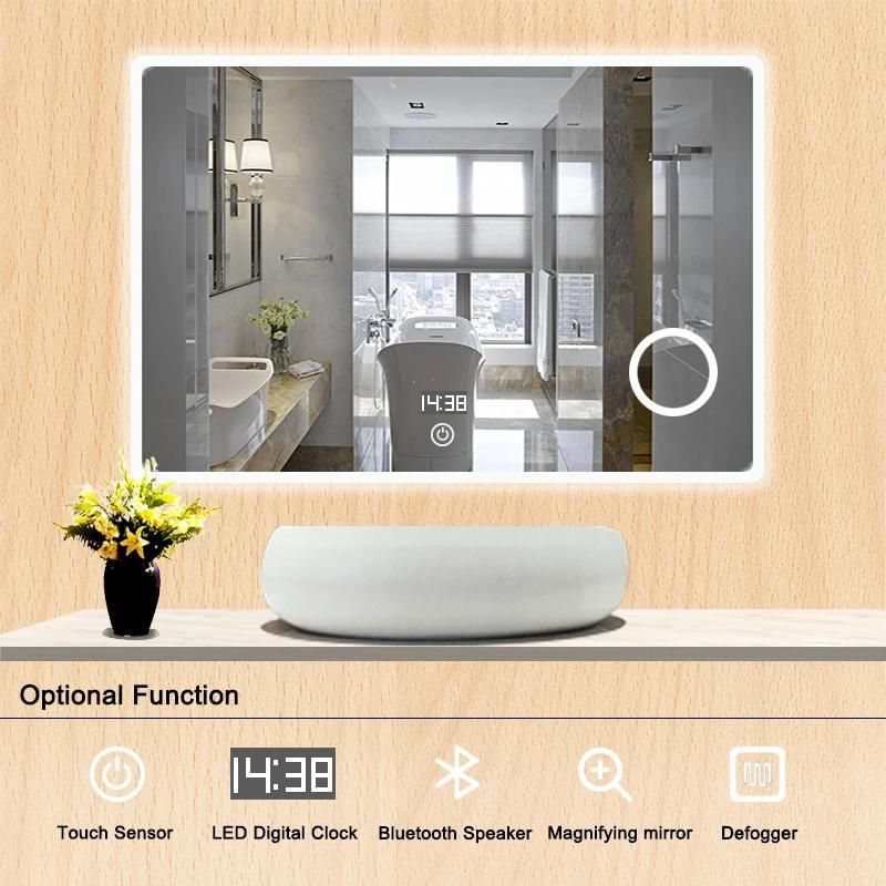 Fashion Design Bathroom Silkscreen Rectangle LED Mirror with Touch Sensor