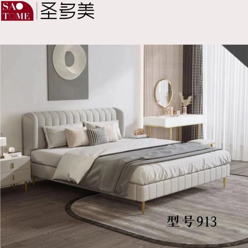 Modern Hotel Steel Wood Solid Wood Beige Leather Double King Bed