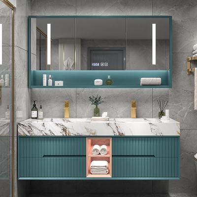 European Style Bathroom Furniture Metal Handle Mirror Bathroom Cabinet Good Quality Bathroom Vanity with Rock Plate Sink