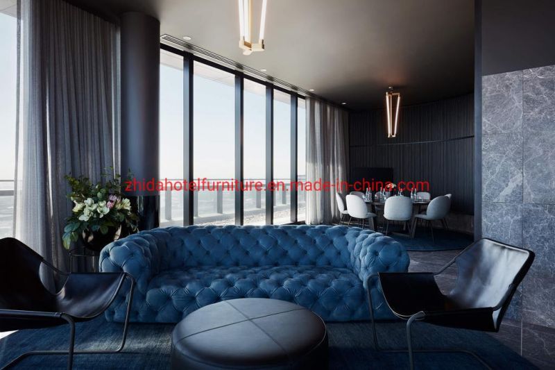 Modern Luxury Commercial Hotel Apartment Villa Living Room Bedroom Fabric King Size Bed Room Furniture