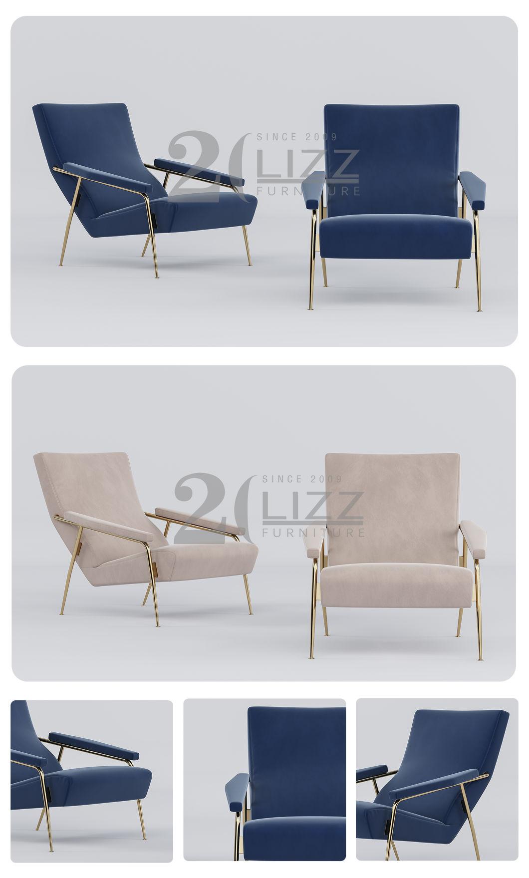 Hot Selling Modern Style Fabric Home Furniture Set Leisure Unique Velvet Living Room Chairs in Stainless Steel Leg