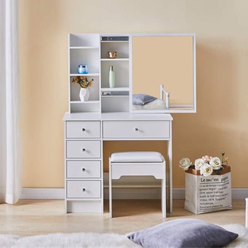 High Quality Modern European Drawers Storage Bedroom Furniture Nordic White Vanity Makeup Dressing Table with Mirror and Stool