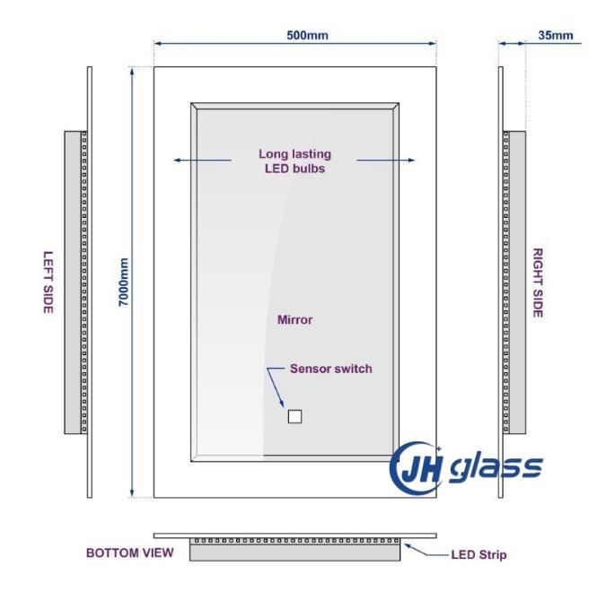 Bathroom Backlit Glass Edge Lit Mirror with Touch Sensor Digital Clock Temperature