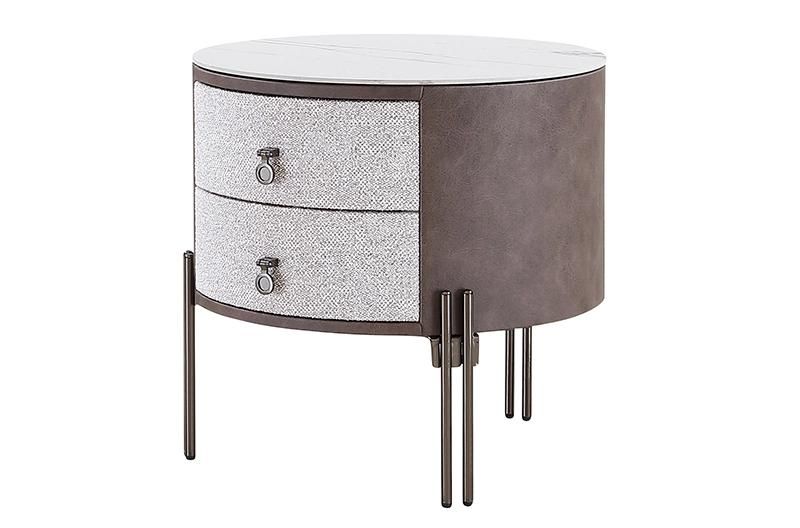 Zhida Home Furniture Bedroom Minimalism Nightstand Modern Bedside Table Villa Living Room Round Wooden Upholstered Side Table Cabinet