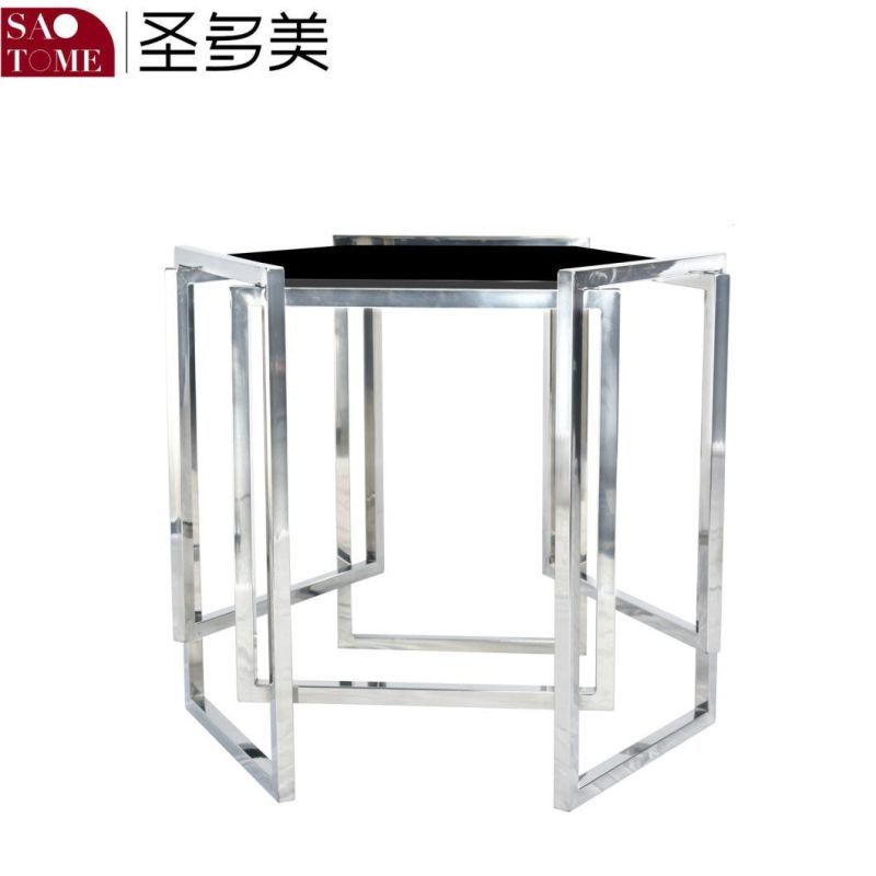 Modern Living Room Stainless Steel Black Glass Coffee Table