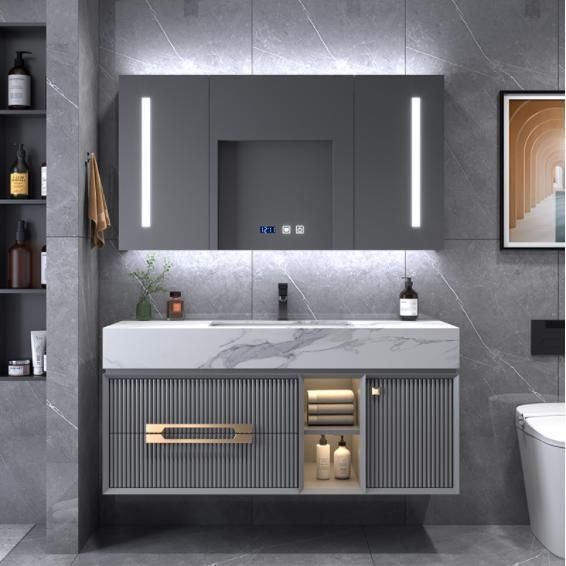 Modern Rock Board Bathroom Cabinet Combination Simple Light Luxury Solid Wood Toilet Intelligent Wash Table Wash Basin Basin Bathroom