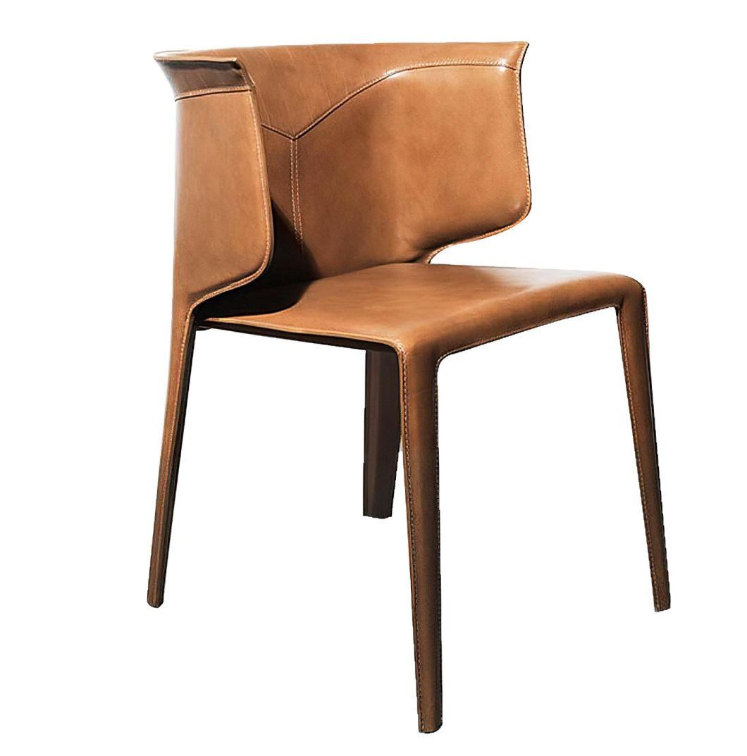 MID-Century Style Kitchen Side Comfy Chairs Dining Chair with Metal Interior Frame Saddle Leather