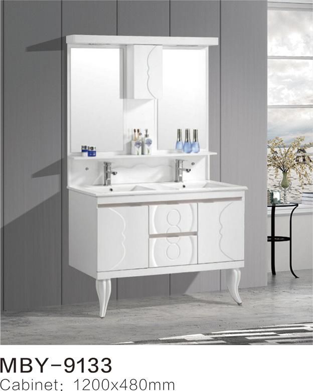 Floor Mounted Double Wash Basin PVC Bathroom Vanity, Home Furniture, Bathroom Cabinet with Mirror Cabinet