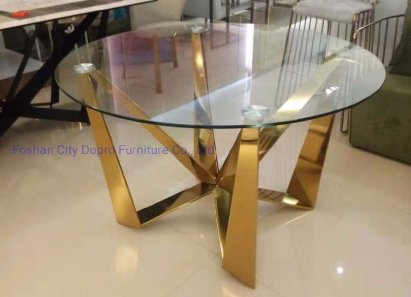 Butterfly Shape Clear Glass Top Golden Modern Dining Table Round Table for Home Furniture