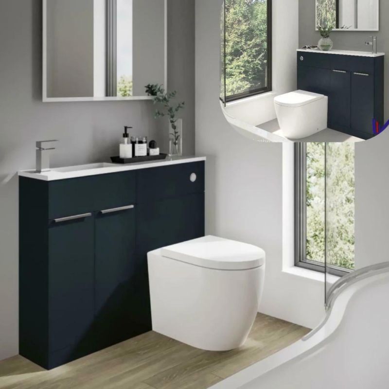 Toilet and Bathroom Vanity Unit Combined Basin Sink Furniture Indigo Blue