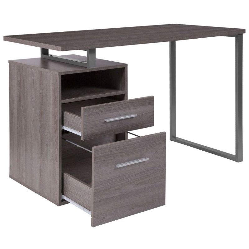 Computer Desk with Two Drawers and Silver Metal Frame