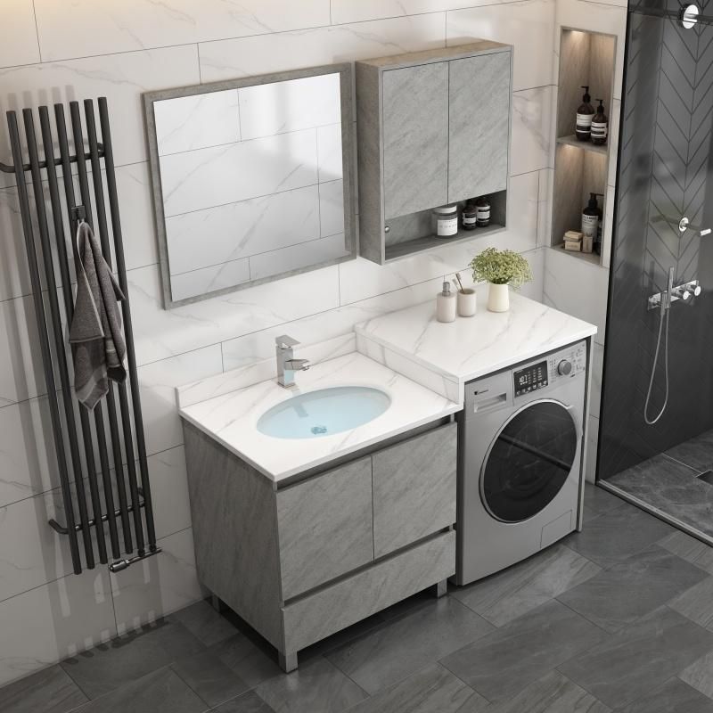 Modern Gray Bathroom Cabinet with Mirror, Bathroom Vanities and Laundry Cabinets