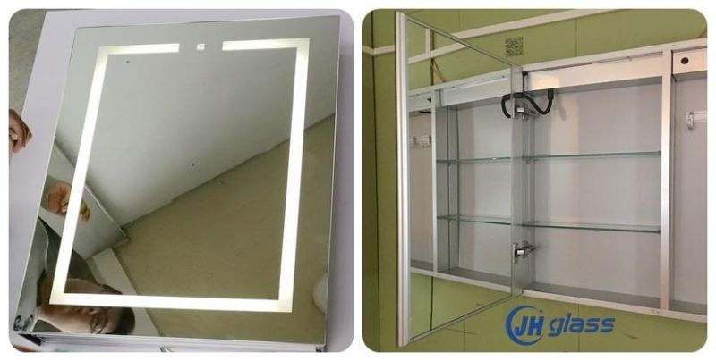 Modern Style Rectangle Double Door LED Lighting Aluminum Bathroom Decoration Mirror Cabinet