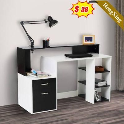 Modern Design Black Mixed White Color Office School Furniture Wooden Storage Computer Table with Cabinet Drawers