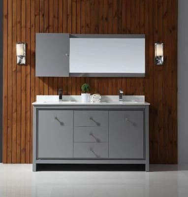 Simple Grey Marble Countertop Solid Wood Bathroom Cabinet