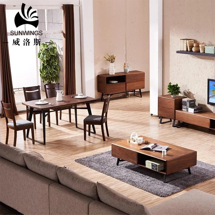 Nordic Wooden Home Furniture Metal Base Wooden Top 6 Seater Dining Table Made in China