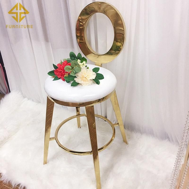 Luxury Rose Back Bar Chair Velvet Gold Stainless Steel Bar Stool High Chair for Bar Table