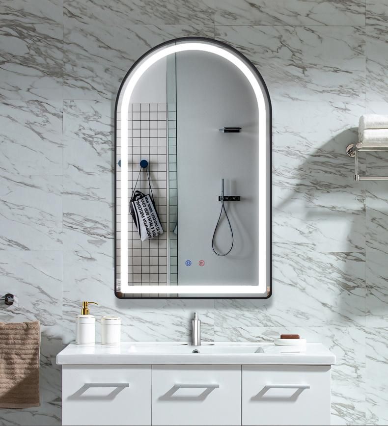 Custom Decorative Wall Arch Shape Defogger LED Bathroom Mirror