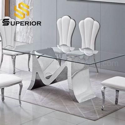 Modern Stainless Steel Glass Dining Table for Dining Room Furniture