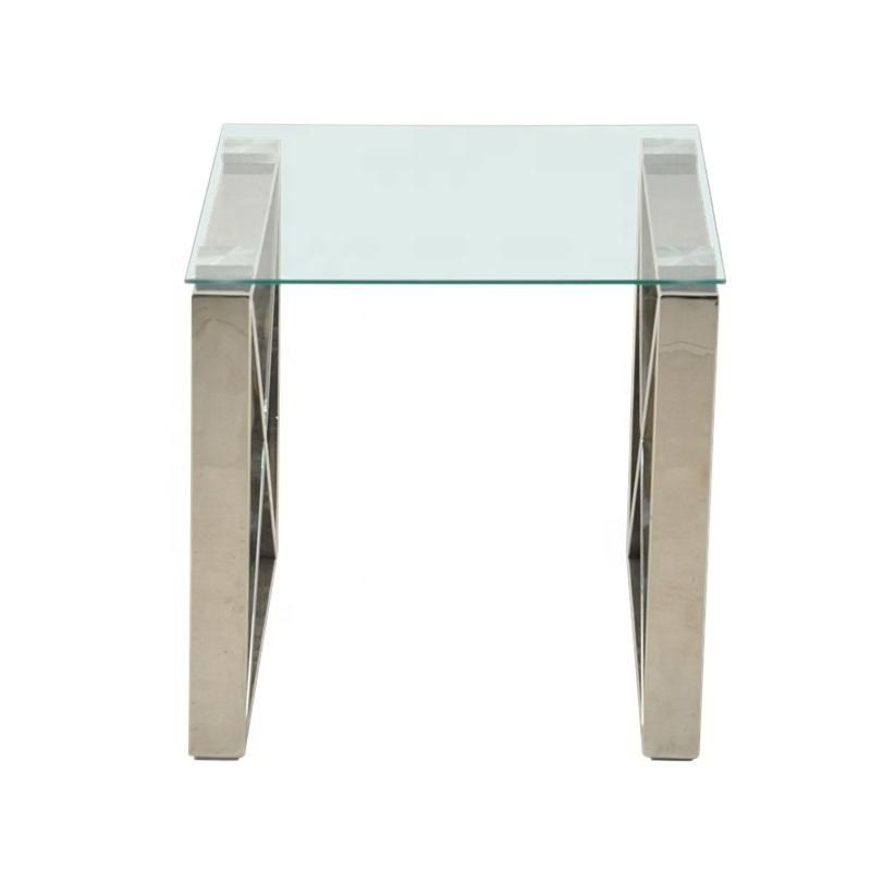 Square Modern Style Contemporary Clear Glass Coffee Table with Steel Base